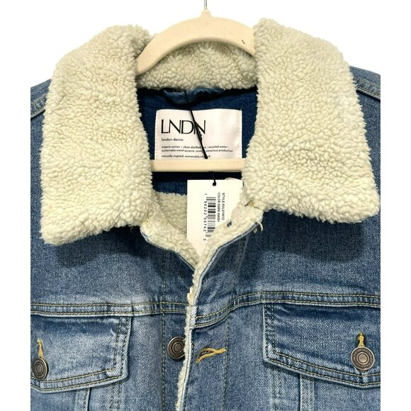 LNDN Oversized XXS Long Denim Faux Sherpa Lined Denim Jacket NWT - Picture 3 of 7